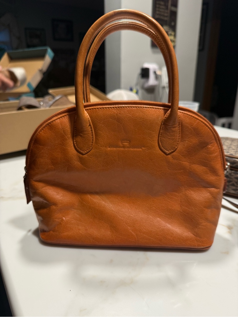Etienne Aigner Structured Leather Top-Handle Bag - Tan